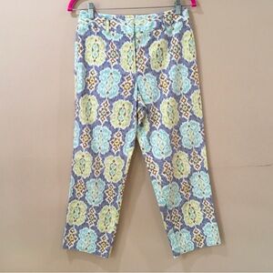 Talbots Signature Capri Crop Pants Size 6 Blue Green Retro Ikat Print